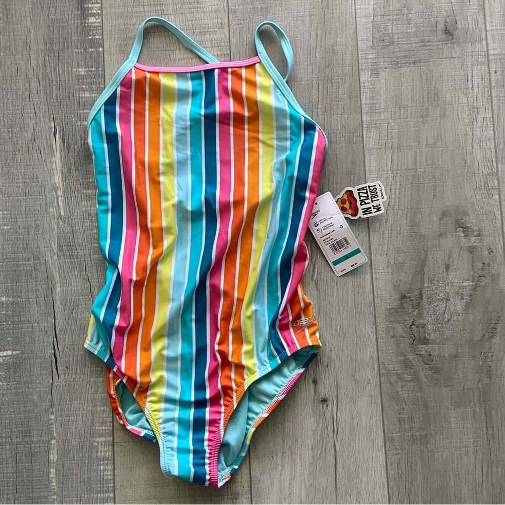 New with tag speedo bathing suit pastel rainbow girls size 16 one piece
